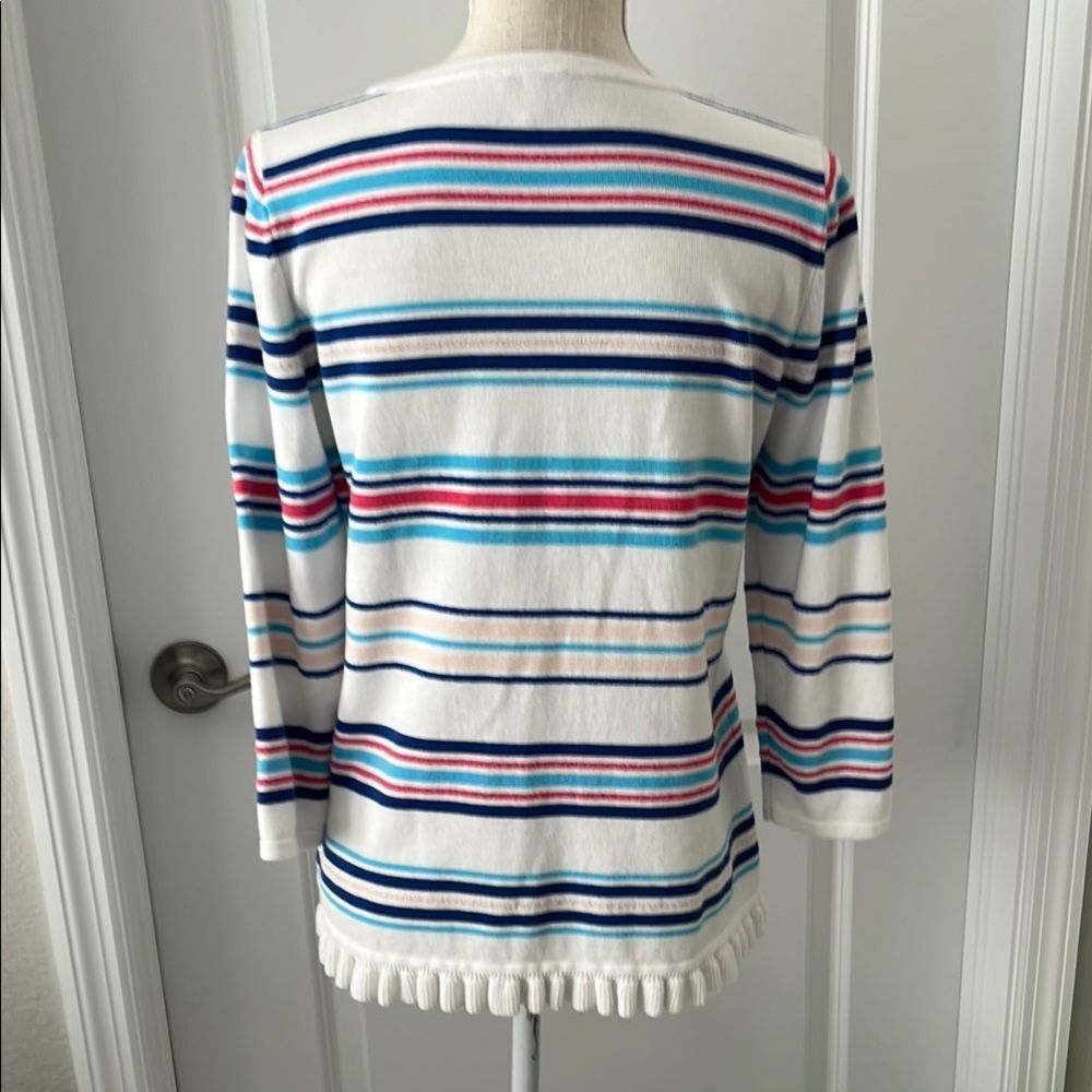 Talbots White and Multicolor Striped Sweater Ruffle Bottom - Picture 5 of 6